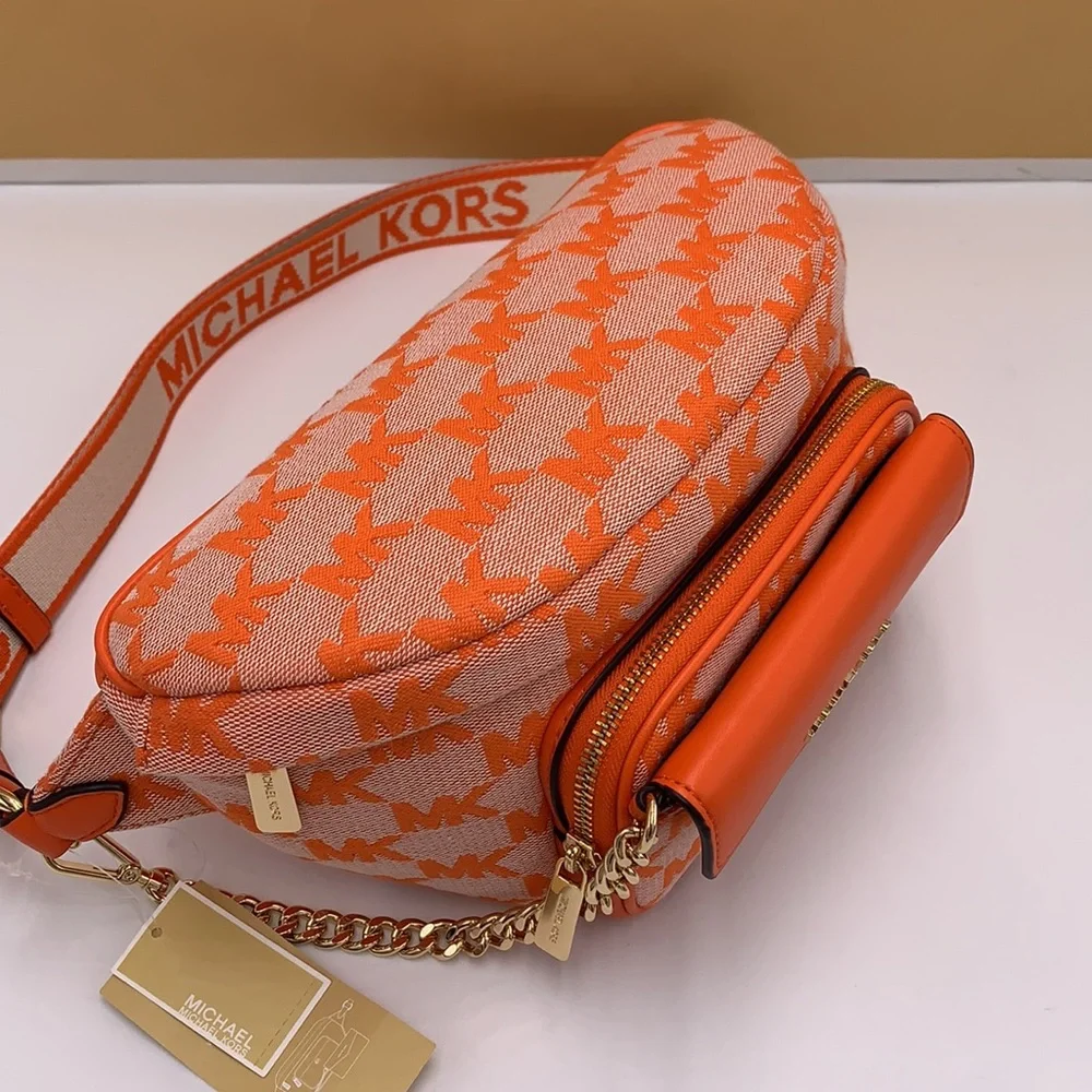 MICHAEL KORS Maisie Large Logo 2-in-1 Sling Waist Fanny Pack Crossbody Poppy NWT - Picture 9 of 16